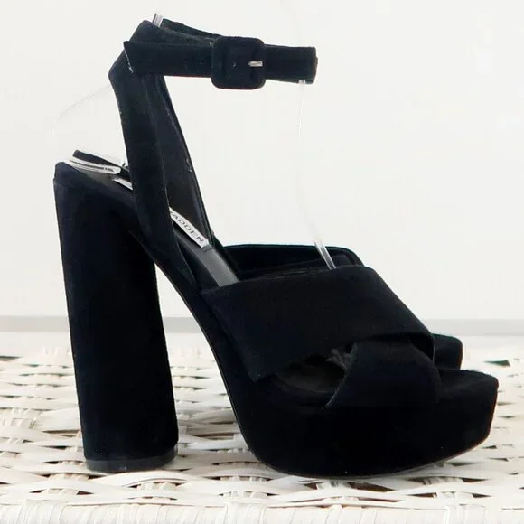 Steve Madden Jodi Black Suede Leather Platform Ankle Strap High Heel Sandals 7 - Picture 11 of 14
